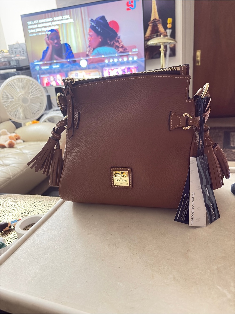 Dooney & Bourke Brown Leather Shoulder Bag with Tassels - Picture 9 of 9